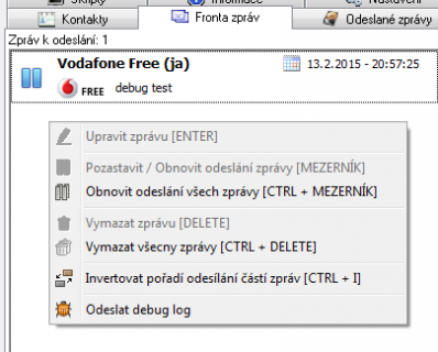 Odeslání debug logu