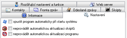 Záložka s rozšiřujícím nastavením