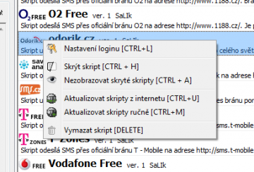 Přihlašovací údaje skriptu